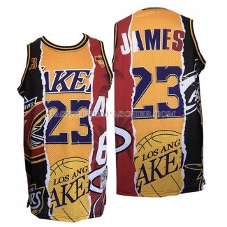 Maillot Los Angeles Lakers LeBron James No 23 Heat Cavaliers Noir Rouge Jaune