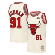 Maillot Chicago Bulls Dennis Rodman NO 91 Mitchell & Ness Chainstitch Creme