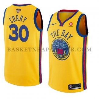 Maillot Golden State Warriors Stephen Curry Ciudad 2017-18 Or