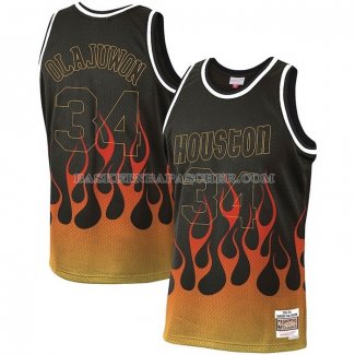 Maillot Houston Rockets Hakeem Olajuwon Flames Noir