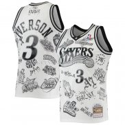 Maillot Philadelphia 76ers Allen Iverson NO 3 Mitchell & Ness 1997-98 Tattoo Blanc