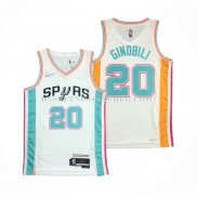 Maillot San Antonio Spurs Manu Ginobili NO 20 Ville 2021-22 Blanc