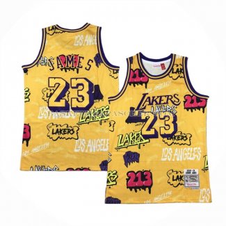 Maillot Los Angeles Lakers LeBron James Slap Sticker Mitchell & Ness 2018-19 Jaune
