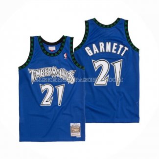 Maillot Minnesota Timberwolves Kevin Garnett NO 21 Hardwood Classics Throwback 2003-04 Bleu