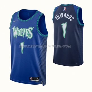 Maillot Minnesota Timberwolves Anthony Edwards NO 1 Ville 2021-22 Bleu