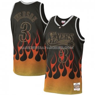 Maillot Philadelphia 76ers Allen Iverson Flames Noir