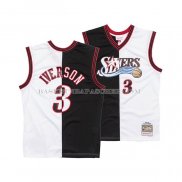 Maillot Philadelphia 76ers Allen Iverson NO 3 Mitchell & Ness 2000-01 Split Noir Blanc
