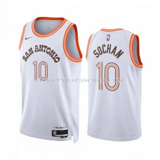 Maillot San Antonio Spurs Jeremy Sochan NO 10 Ville 2023-24 Blanc