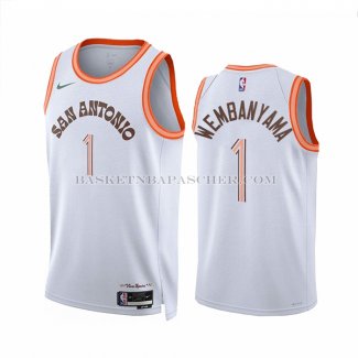 Maillot San Antonio Spurs Victor Wembanyama NO 1 Ville 2023-24 Blanc