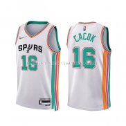 Maillot San Antonio Spurs Devontae Cacok NO 16 Ville 2021-22 Blanc