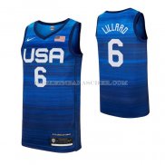 Maillot USA 2021 Damian Lillard No 6 Bleu