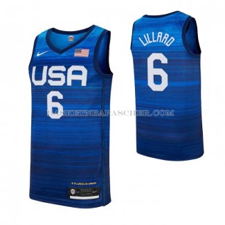 Maillot USA 2021 Damian Lillard No 6 Bleu