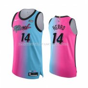 Maillot Miami Heat Tyler Herro NO 14 Ville 2020-21 Authentique Bleu Rosa