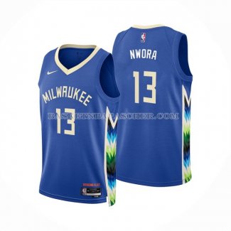 Maillot Milwaukee Bucks Jordan Nwora NO 13 Ville 2022-23 Bleu