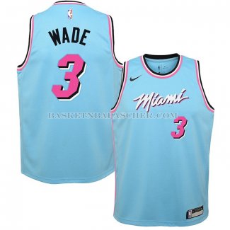 Maillot Enfant Miami Heat Dwyane Wade NO 3 Ville Bleu