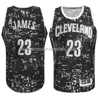 Maillot Lumieres de la ville Cleveland Cavaliers James Noir