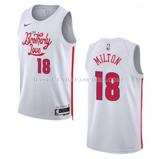 Maillot Philadelphia 76ers Shake Milton NO 18 Ville 2022-23 Blanc