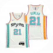 Maillot San Antonio Spurs Tim Duncan NO 21 Ville 2021-22 Blanc