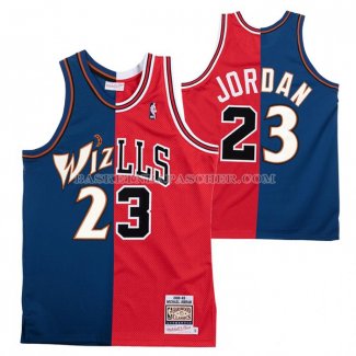 Maillot Chicago Bulls Washington Wizards Michael Jordan NO 23 Split Bleu Rouge