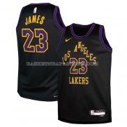 Maillot Enfant Los Angeles Lakers LeBron James NO 23 Ville 2023-24 Noir