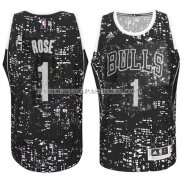 Maillot Lumieres de la ville Chicago Bulls Rose Noir