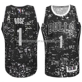 Maillot Lumieres de la ville Chicago Bulls Rose Noir