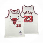 Maillot Chicago Bulls Michael Jordan NO 23 Mitchell & Ness Chainstitch Creme