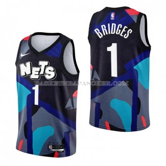 Maillot Brooklyn Nets Mikal Bridges NO 1 Ville 2023-24 Noir