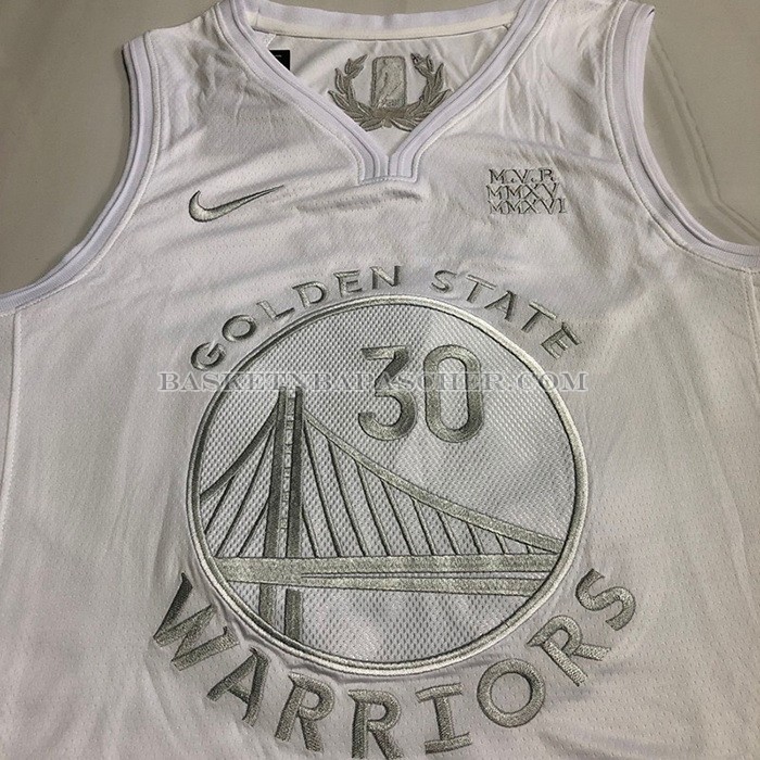 Maillot Golden State Warriors Stephen Curry NO 30 MVP Blanc