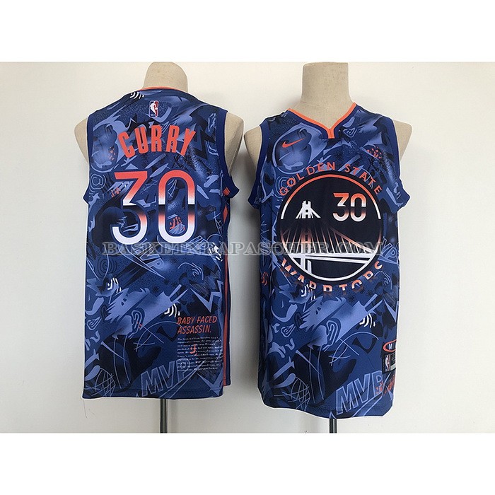Maillot Golden State Warriors Stephen Curry No 30 MVP Bleu