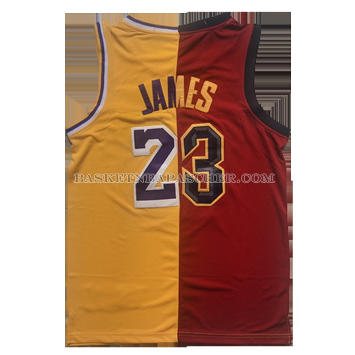 Maillot Cleveland Cavaliers Los Angeles Lakers LeBron James NO 23 Split Rouge Jaune