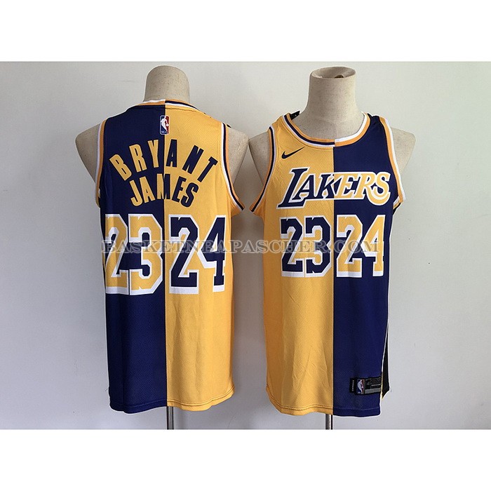 Maillot Los Angeles Lakers Kobe Bryant LeBron James No 24 23 Split Jaune Volet
